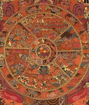 Wheel Of Life Original Gold Painted Tibetan Thangka |  Wall hanging Decoration for Relaxation | Spiritual Meditation Art For Eternal Love