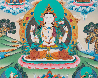 Chengrezig Handmade Original Thangka | Bodhisattva Avalokiteshvara