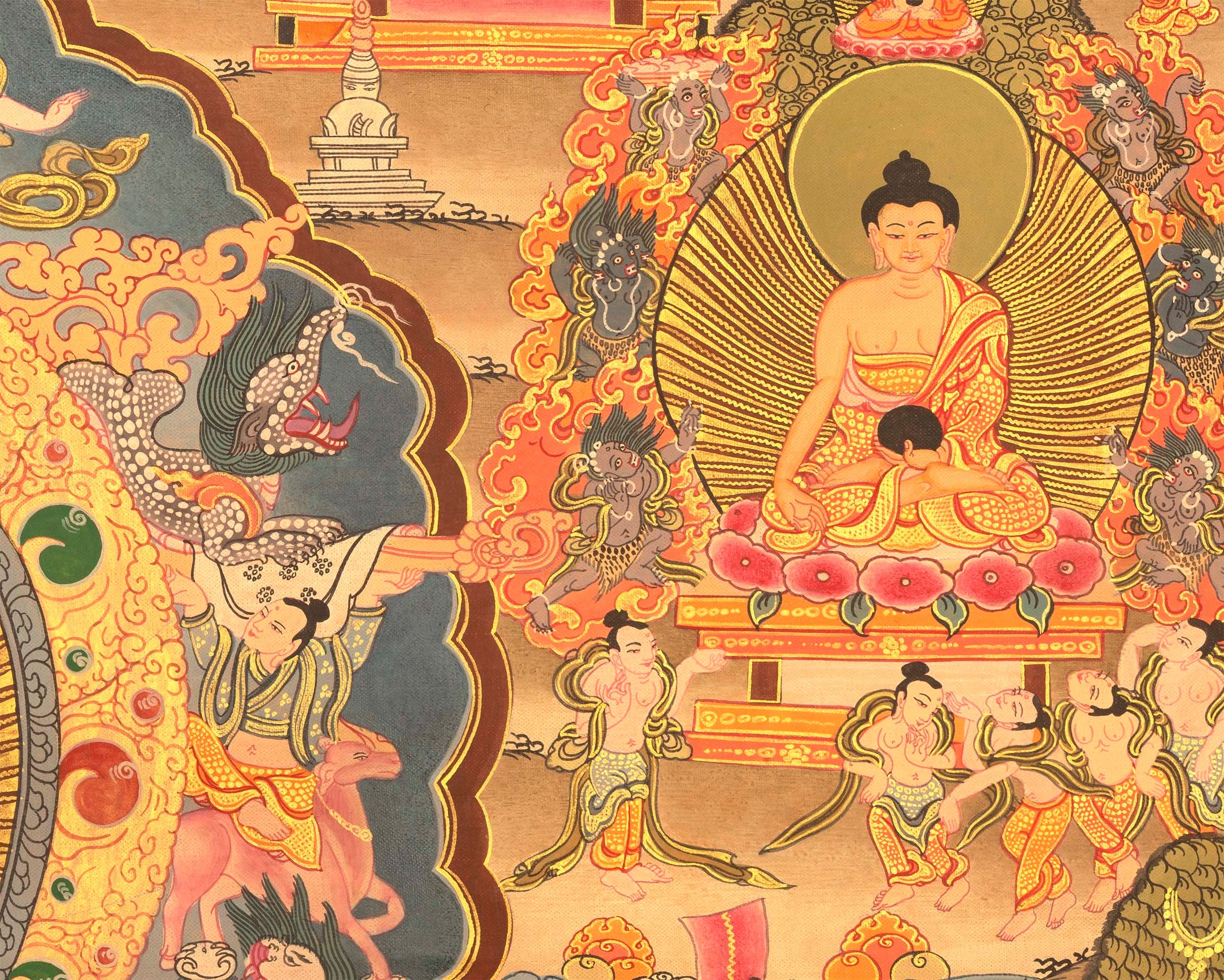 Miraculous Life Events Siddhartha Gautama Buddha | Hand Painted Thangka Art