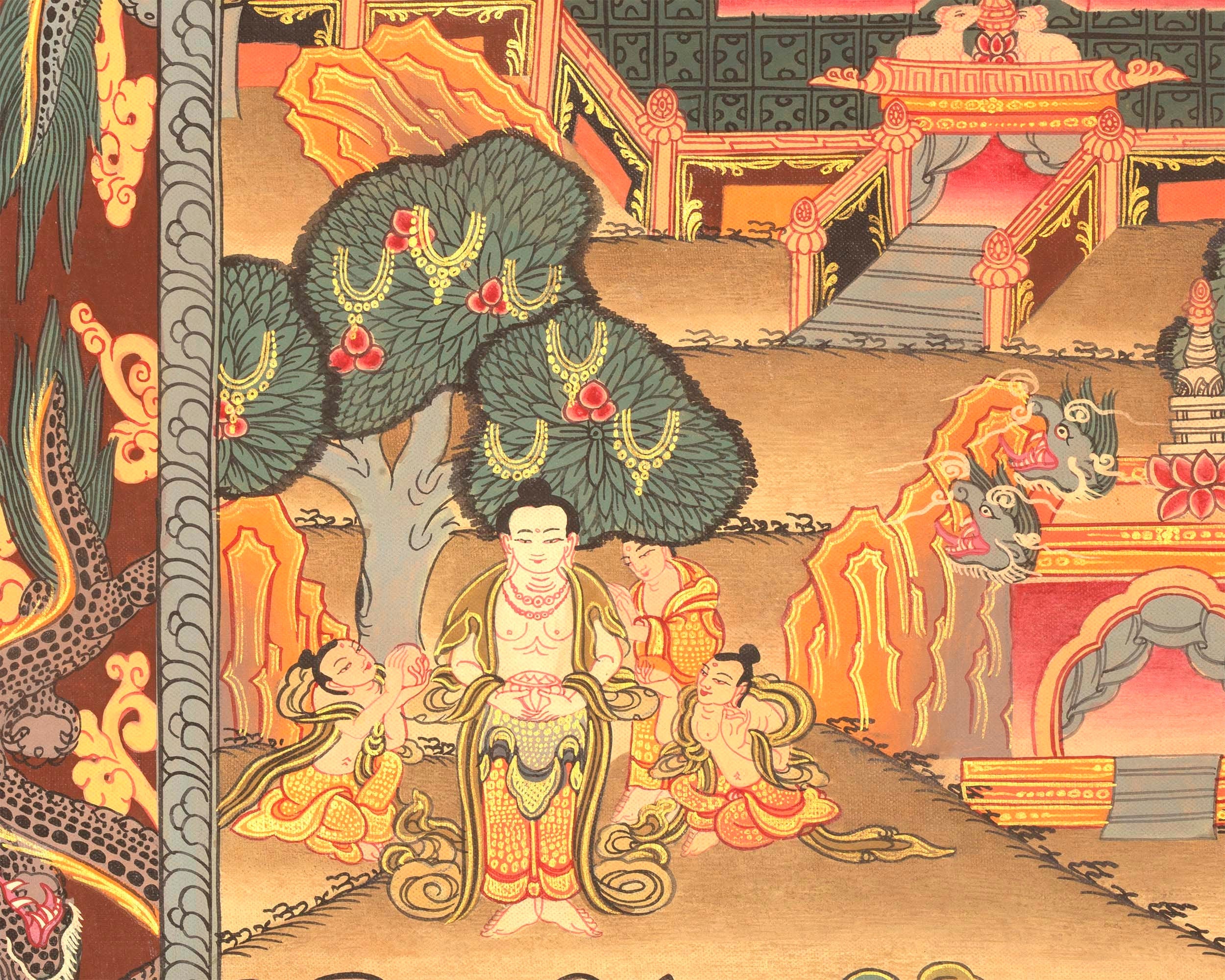 Miraculous Life Events Siddhartha Gautama Buddha | Hand Painted Thangka Art