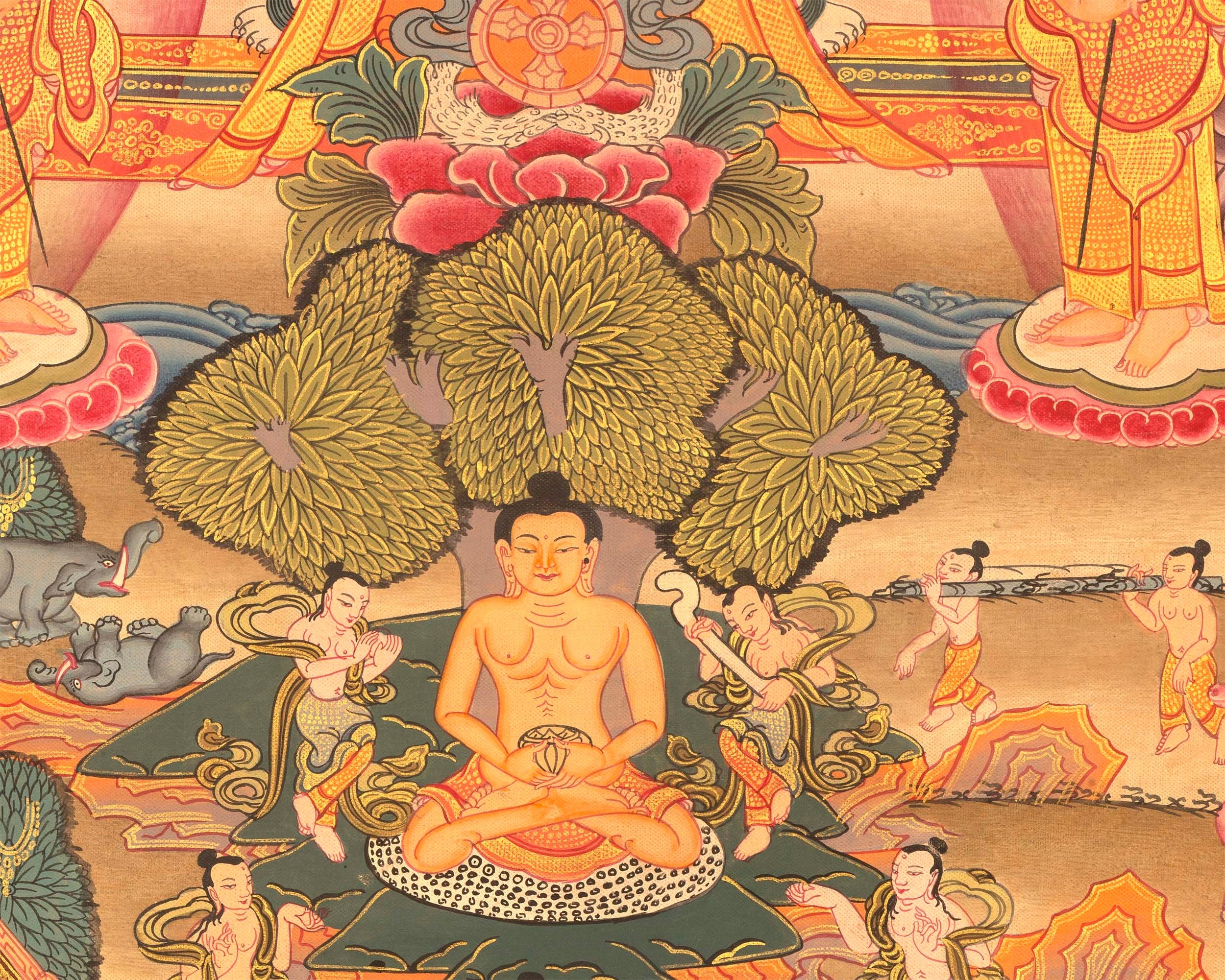 Miraculous Life Events Siddhartha Gautama Buddha | Hand Painted Thangka Art