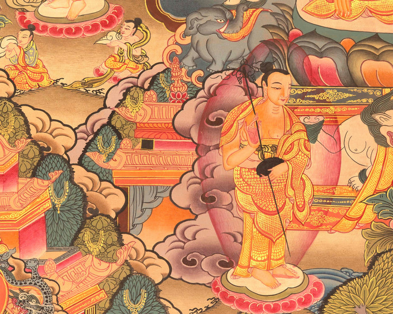 Miraculous Life Events Siddhartha Gautama Buddha | Hand Painted Thangka Art