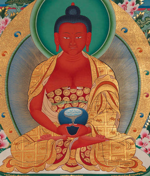 Red Amitabha Buddha Original Hand-Painted Thangka | Wall Hanging For Peace And Harmony |  Mindfulness Meditation Practice Tool