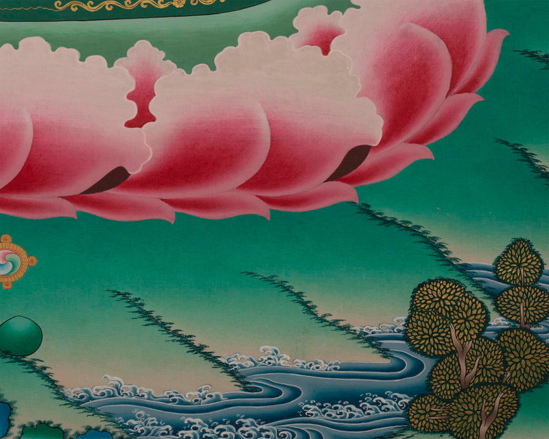 Red Amitabha Buddha Original Hand-Painted Thangka | Wall Hanging For Peace And Harmony |  Mindfulness Meditation Practice Tool