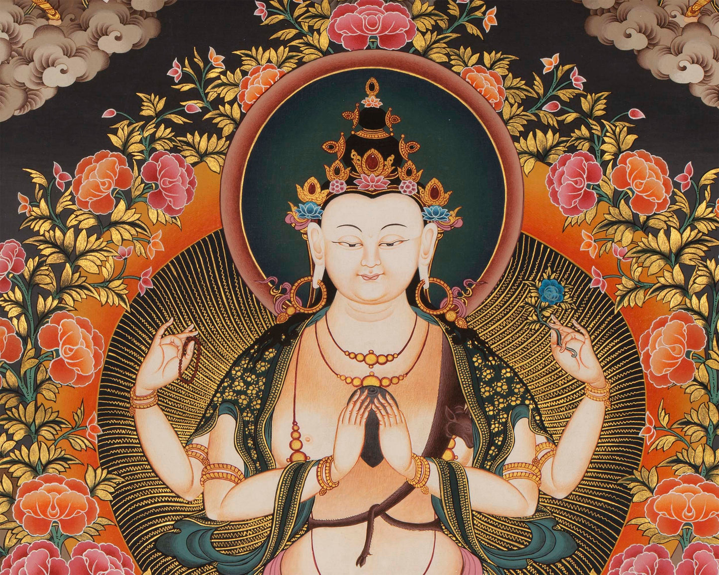 4 Armed Chenrezig Thangka | Yoga Meditation Canvas Art for your Peace