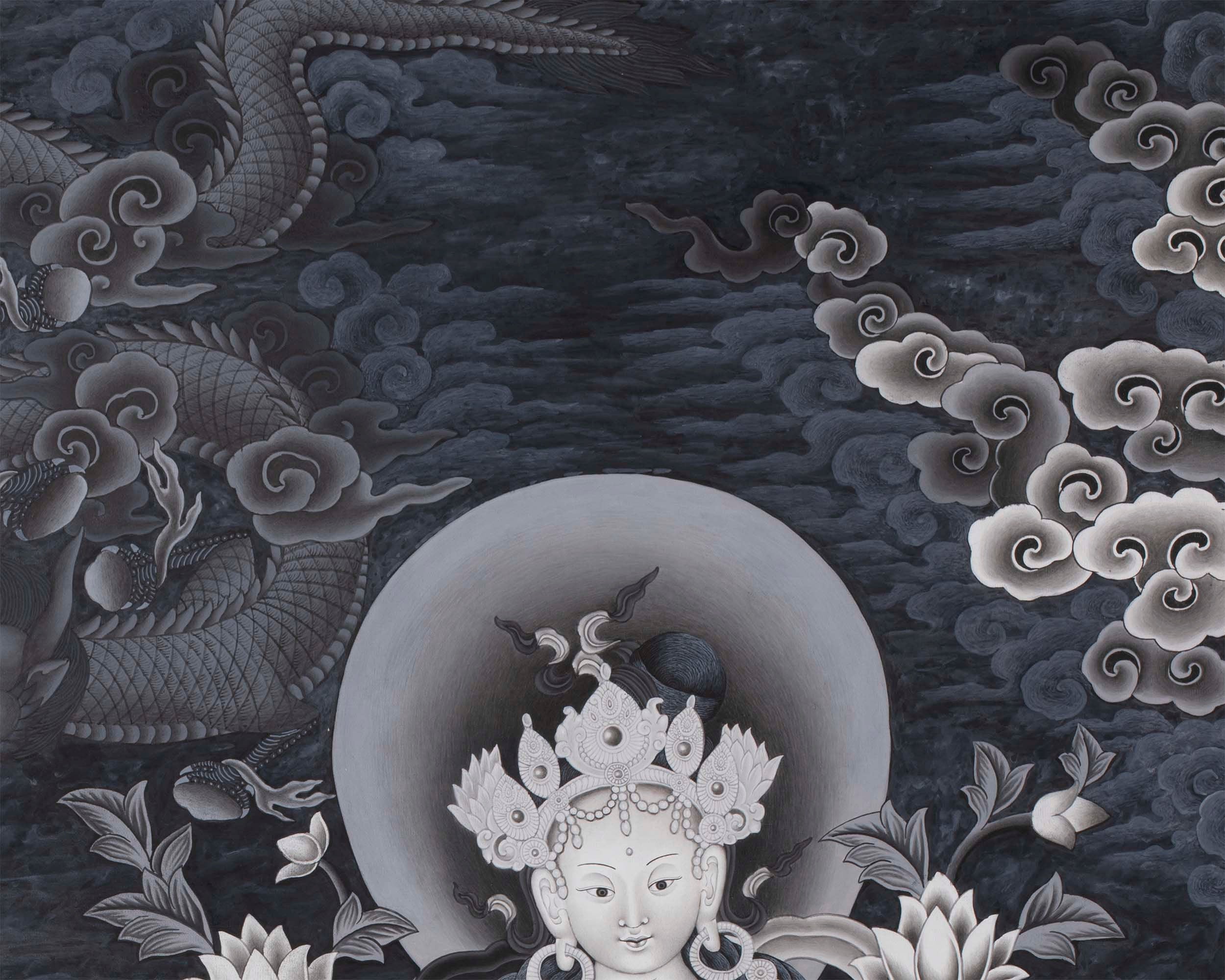 Newari Thangka | White Tara, Manjushri and Green Tara Standing