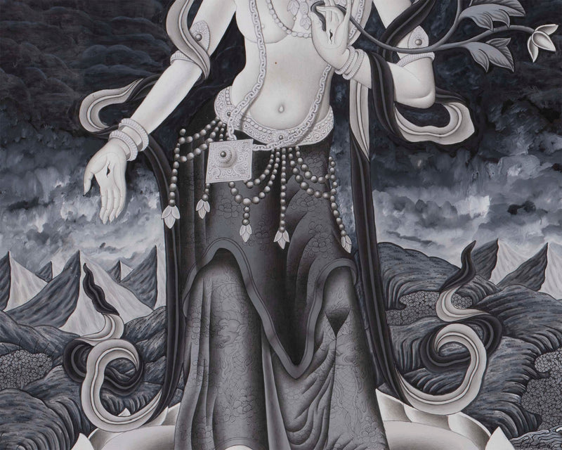 Newari Thangka | White Tara, Manjushri and Green Tara Standing