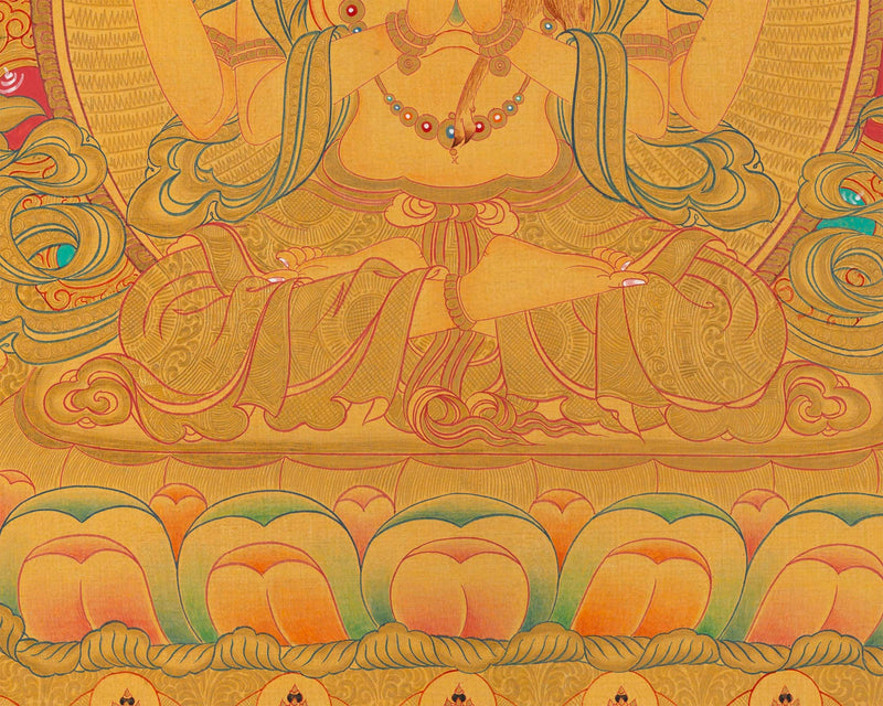 108 Chenrezig Avalokiteshvara Thangka | 24k Pure Gold Original Handmade Tibetan Thangka | Small Size Wall Decoration Painting | Mindfulness Meditation