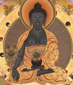 Medicine Buddha Lapis Lazul Thangka | Wall Hanging Yoga Meditation Canvas Art