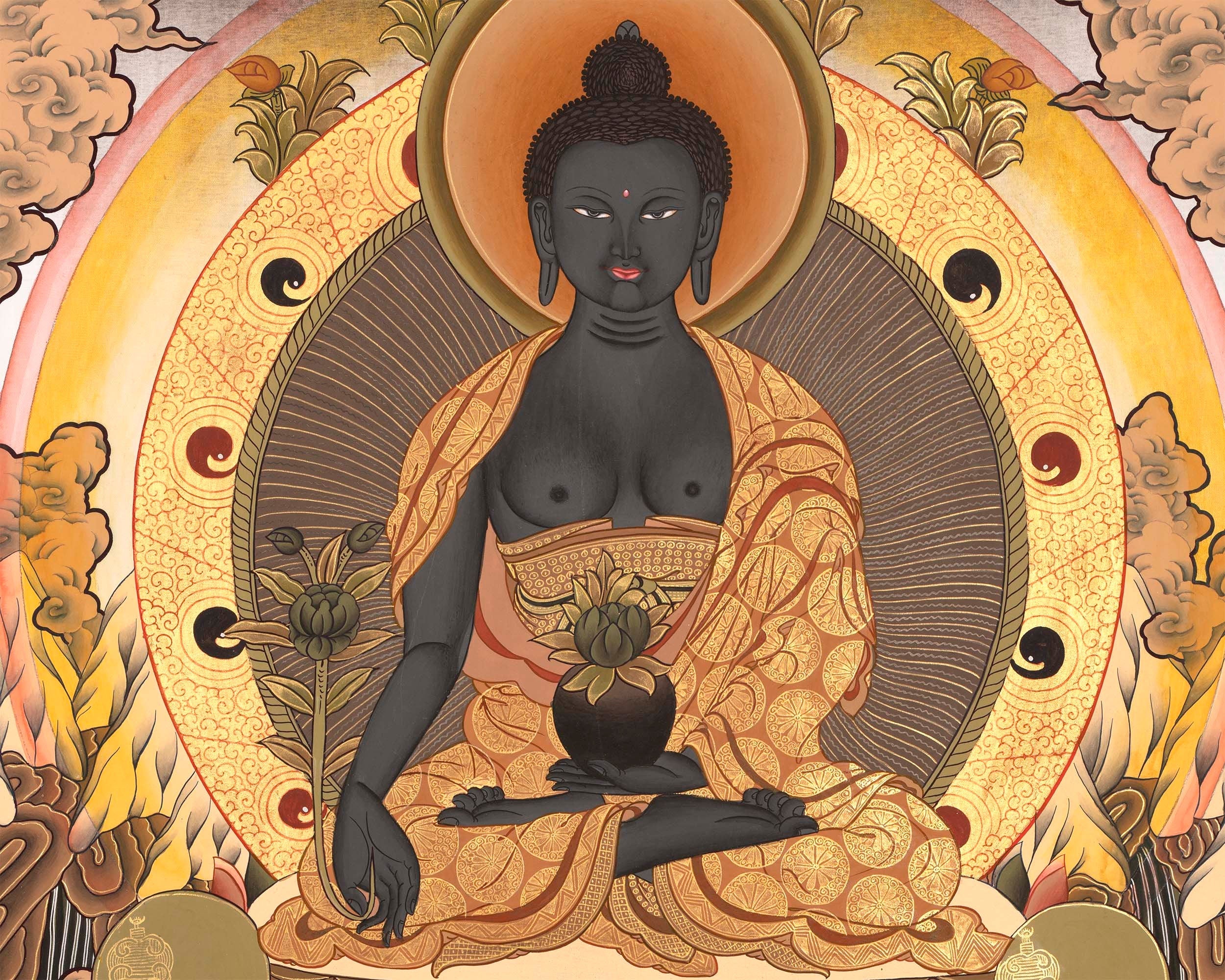 Medicine Buddha Lapis Lazul Thangka | Wall Hanging Yoga Meditation Canvas Art