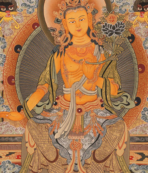Maitreya Buddha Thangka | Original Handpainted Tibetan Art |  Wall Hanging Decor