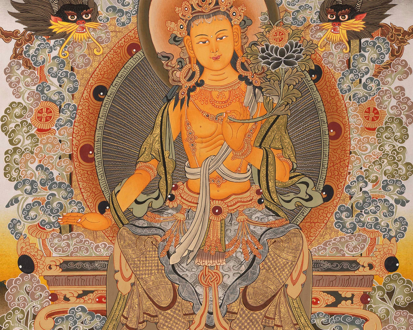 Maitreya Buddha Thangka | Original Handpainted Tibetan Art |  Wall Hanging Decor