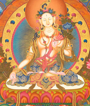 White Tara | Kwan Yin Female Goddess | Original Hand-Painted Tibetan Thangka