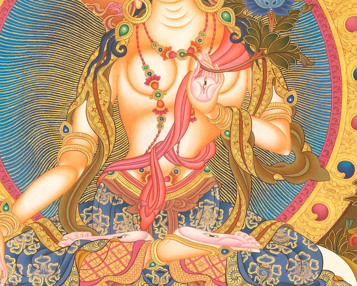 White Tara | Kwan Yin Female Goddess | Original Hand-Painted Tibetan Thangka