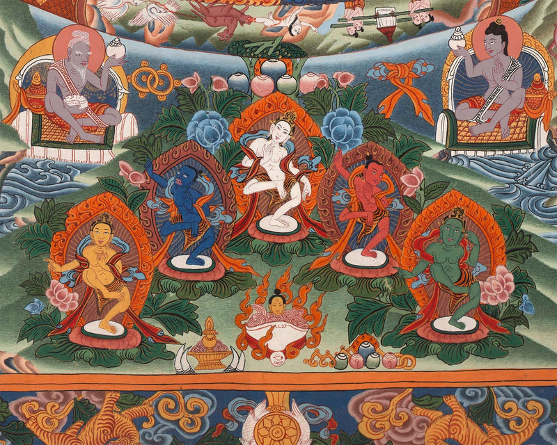 Vintage Big Buddha Mandala with Bodhisattvas and Buddhist Masters | Original Hand-Painted Thangka