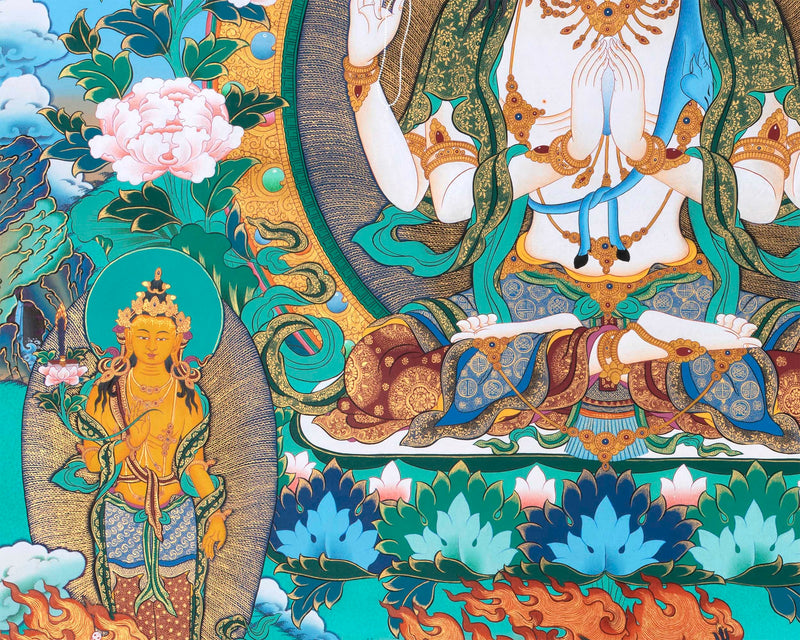 Handmade Avalokiteshvara Thangka | Hand Pained Tibetan Wall decor