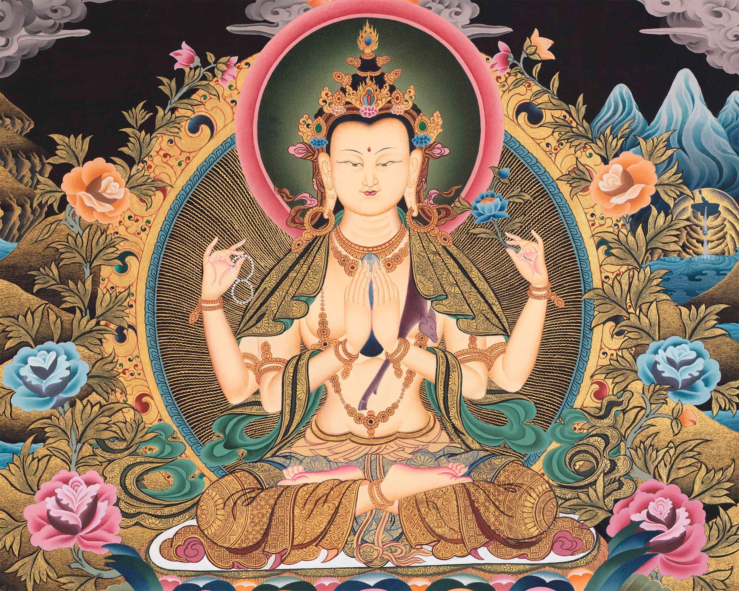 Avalokiteshvara Chenrezig | Original Hand-Painted Tibetan Thangka Art