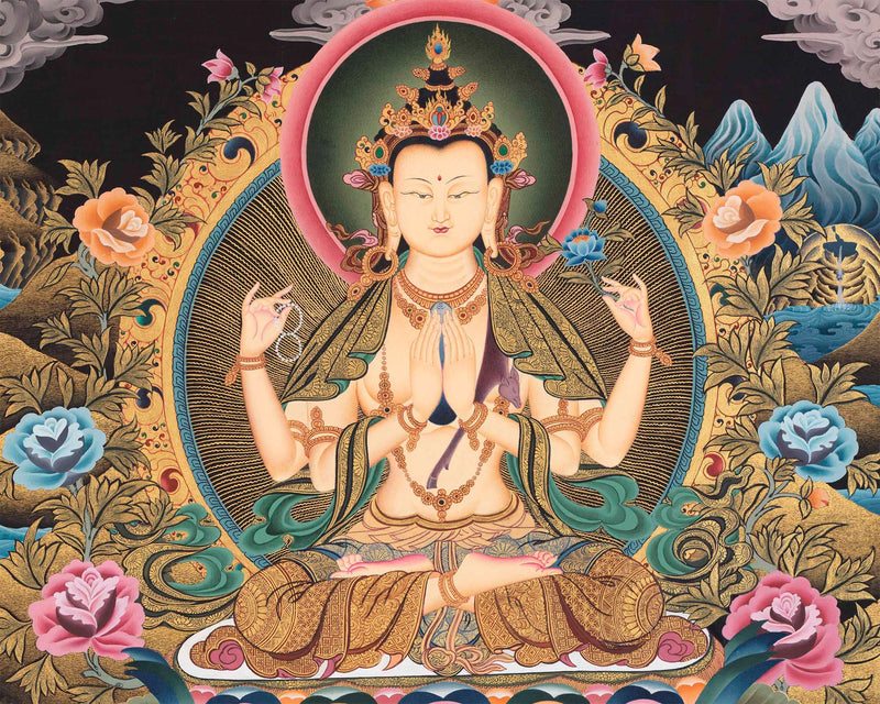 Avalokiteshvara Chenrezig | Original Hand-Painted Tibetan Thangka Art
