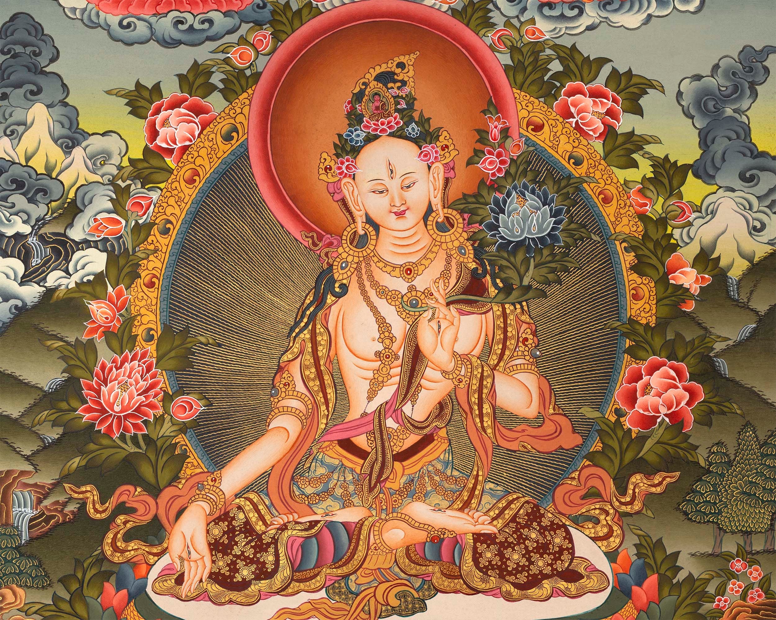 White Tara Original Hand-Painted Thangka | Kwan Yin Female Goddess