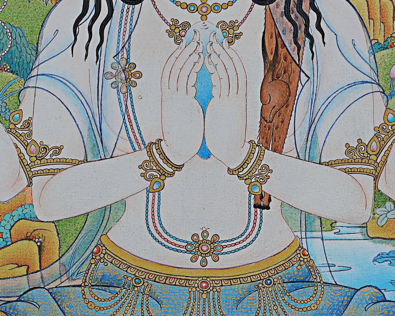 Avalokiteshvara Bodhisattva Thangka, Chenrezig Himalayan Vajrayana Buddhist Art, Chenrezig thangka