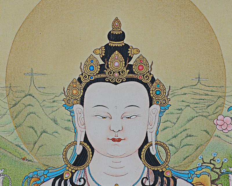 Avalokiteshvara Bodhisattva Thangka, Chenrezig Himalayan Vajrayana Buddhist Art, Chenrezig thangka