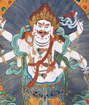 White Mahakala Thangka, Hand Painted Tibetan thangka Painting