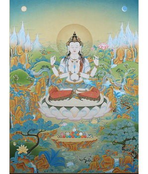 Avalokiteshvara Bodhisattva Thangka, Chenrezig Himalayan Vajrayana Buddhist Art, Chenrezig thangka