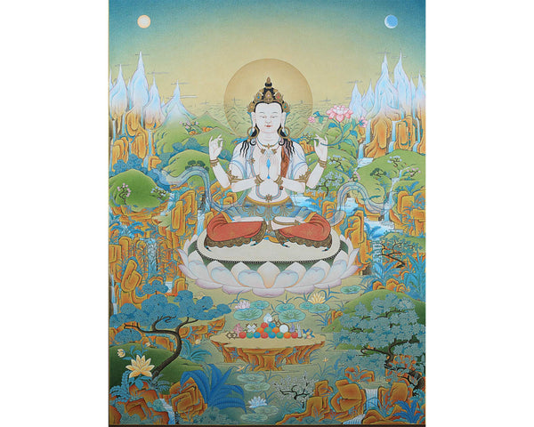 Avalokiteshvara Bodhisattva Thangka, Chenrezig Himalayan Vajrayana Buddhist Art, Chenrezig thangka