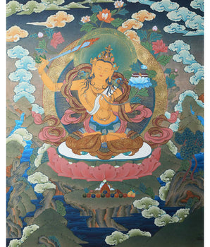 Manjushree Bodhisattva Thangka | Tibetan Art | Hand Painted with 24K Gold