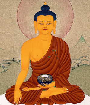 Buddha Shakyamuni Thangka, Hand Painted Tibetan Buddha Painting in Stone colors & 24K Gold, Karma gadri
