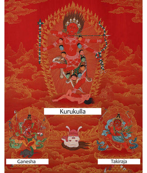 Kurukulle Sadhana Thangka | Kurukulla With Ganesha And Takiraja