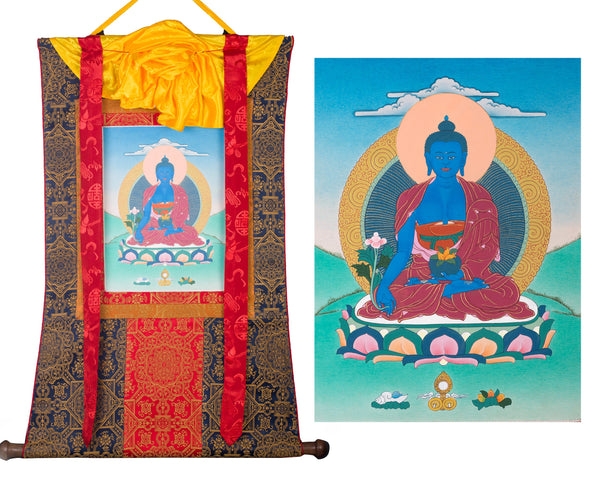 Blue Medicine Buddha | Brocade Thangka | Menla Art Of Lapis Lazuli