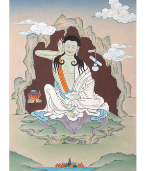 Milarepa Brocade Thangka | Tibetan Buddhist Master Art