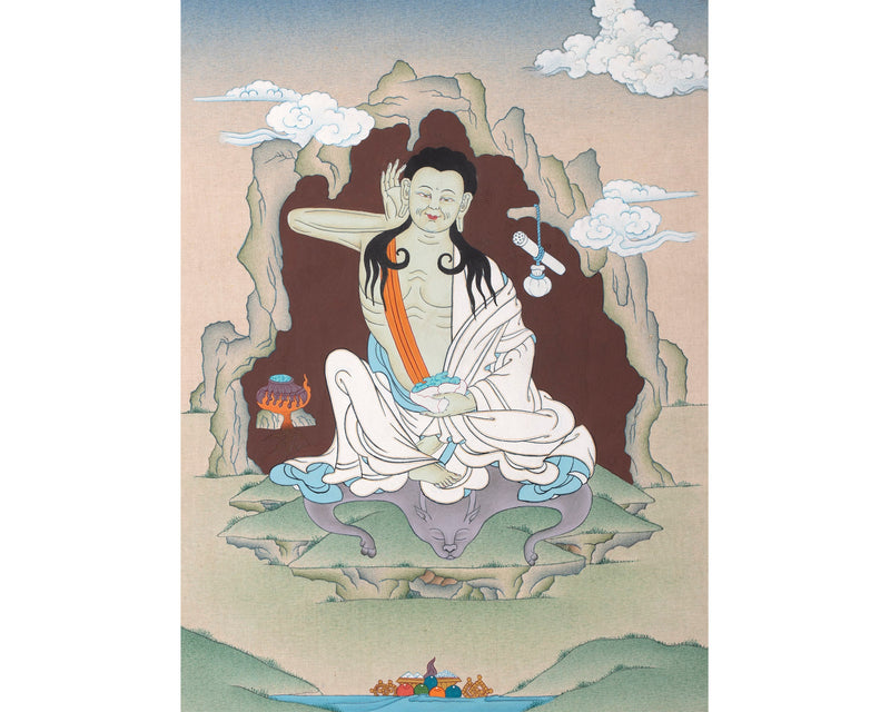 Milarepa Brocade Thangka | Tibetan Buddhist Master Art