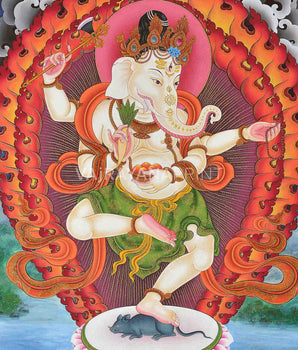 Prosperity God Ganesha Thangka Print | Digital Canvas Print