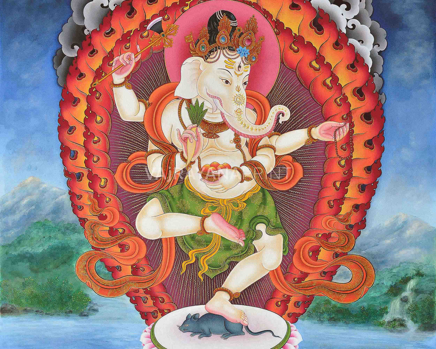 Prosperity God Ganesha Thangka Print | Digital Canvas Print