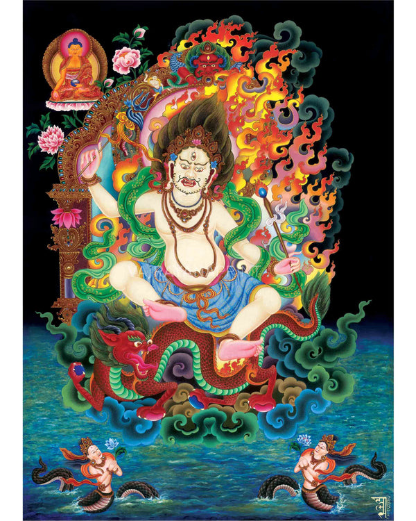 White Dzambhala Thangka Print | God Of Wealth Canvas Wall Decor