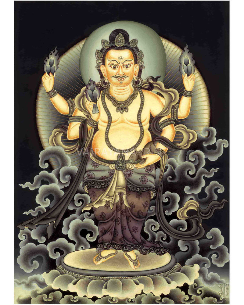 Dzambhala The God Of Wealth Thangka Print | Buddhist Spiritual Gift