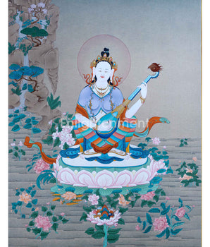 Tibetan Dakini Thangka For Saraswati Mantra Practice | Traditional Himalayan Thangka On Cotton Cavnas