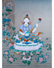Tibetan Dakini Thangka For Saraswati Mantra Practice | Traditional Himalayan Thangka On Cotton Cavnas