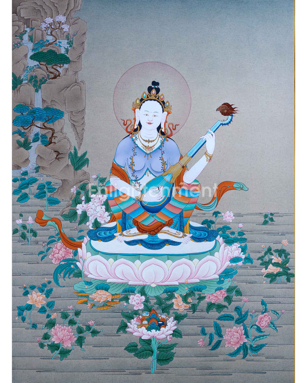 Tibetan Dakini Thangka For Saraswati Mantra Practice | Traditional Himalayan Thangka On Cotton Cavnas
