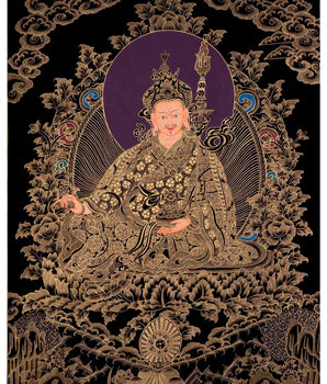 Black And Gold Style Guru Rinpoche Thangka