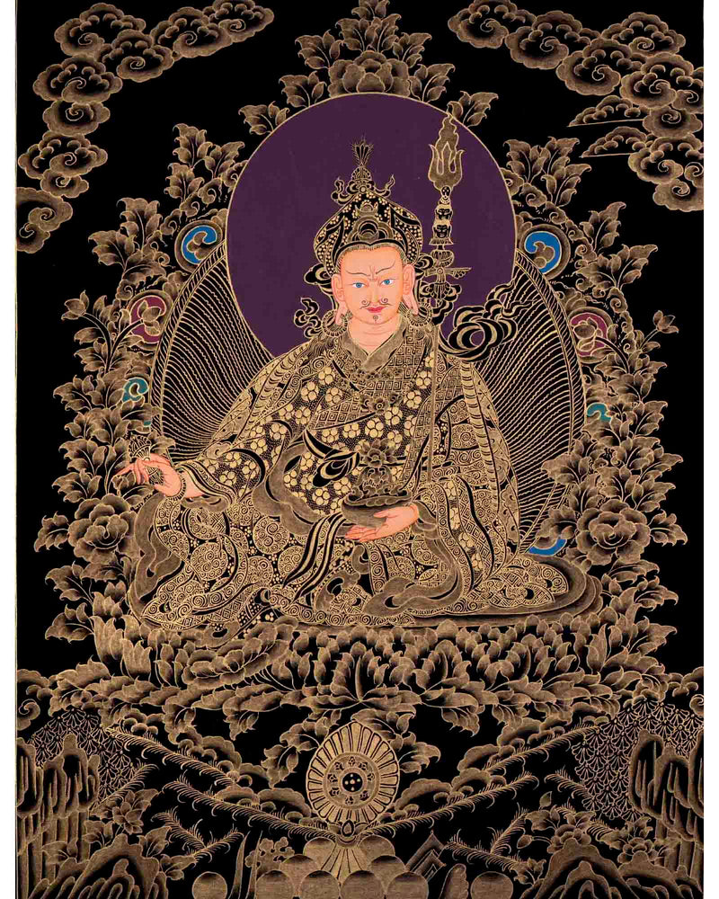 Black And Gold Style Guru Rinpoche Thangka