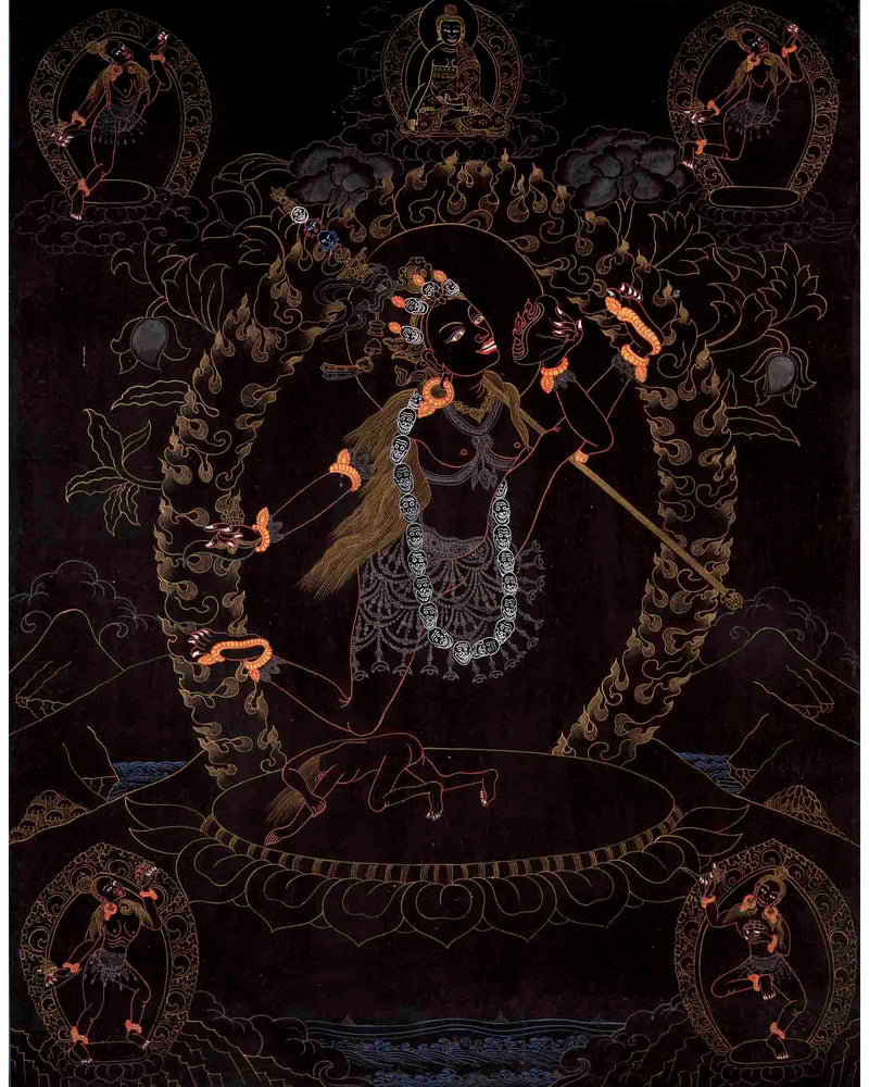Vajrayogini in Black Themed Digital Print