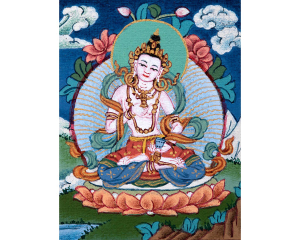 Mini Vajrasattva Meditation Thangka | Traditional Tibetan Hand-Painted Art