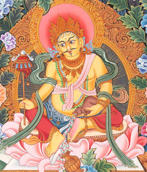 Kubera Thangka | Dzambhala With Mongoose | Original Handpainted Decor