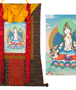 Mother White Tara | Brocade Thangka Art | Buddhist Deity
