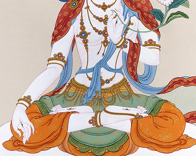 White Tara Thangka, Dolma, Tibetan Thangka Painting, Buddhist Art